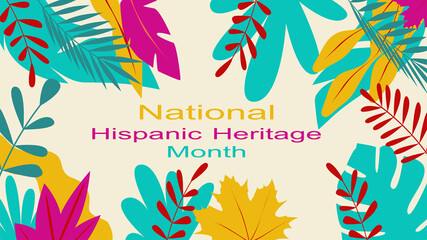 Vector editable graphics. Web banner, poster, cover, splash screen, social networks with place to place your text. Deciduous color print on a solid background. Hispanic Heritage Month.