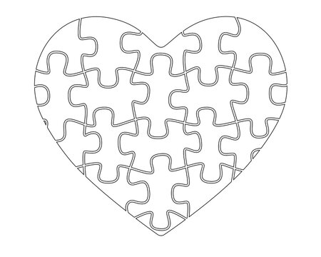 Heart from puzzles - vector linear picture for coloring. Picture with a heart from puzzles for Valentine's Day with an editable outline. Outline. Element for holiday coloring book