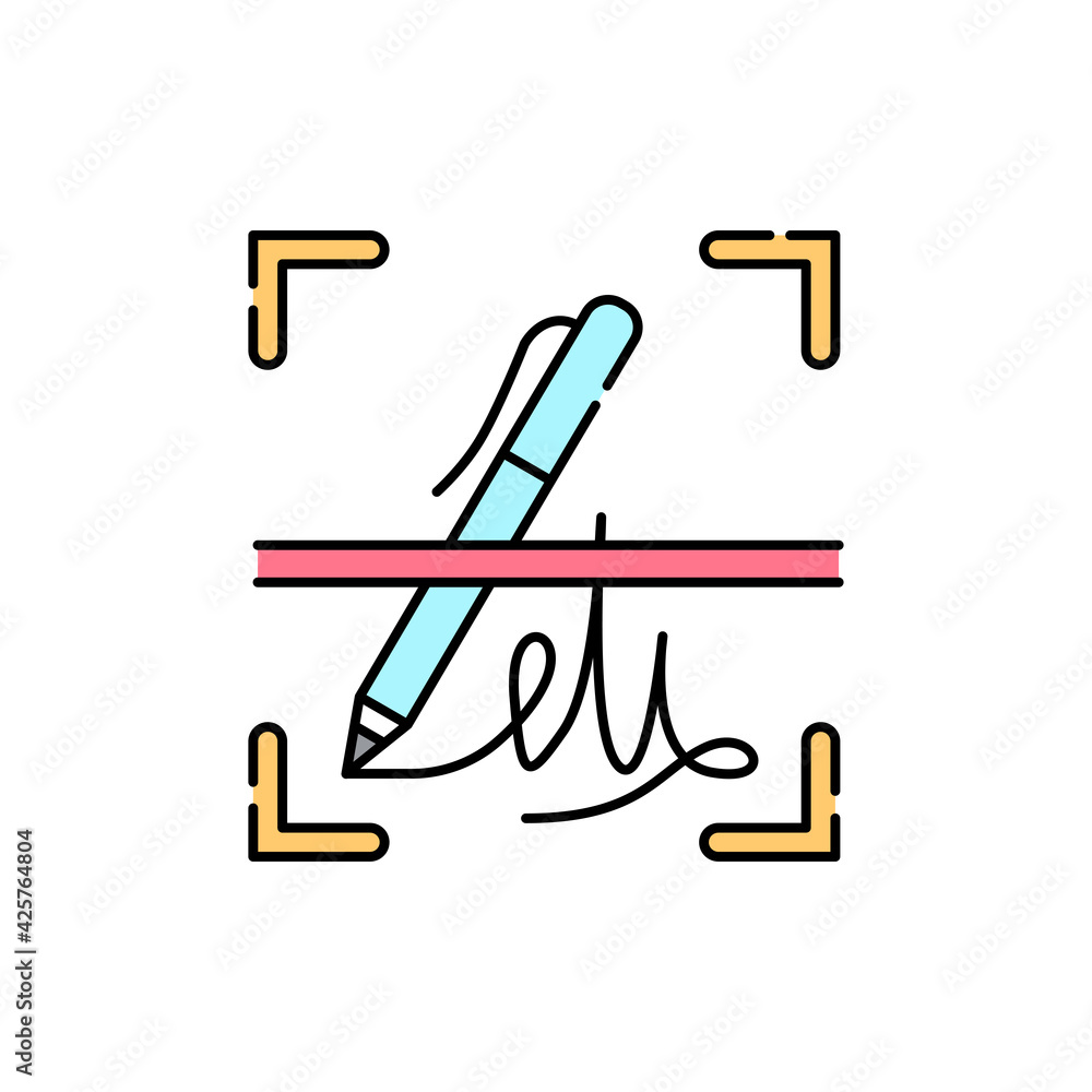 Poster signature identification olor line icon. id and verifying person. pictogram for web page, mobile app