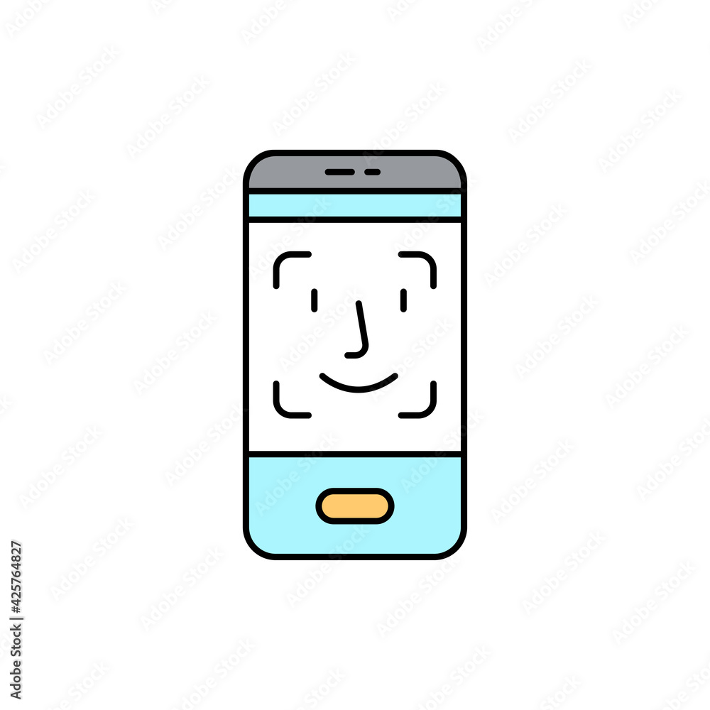 Poster fingerprint scan in smartphone olor line icon. id and verifying person. pictogram for web page, mobi