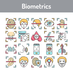 Biometrics color line icons set. Signs for web page, mobile app, button