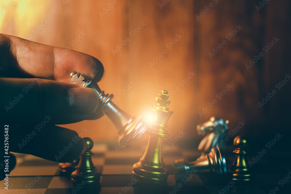Poster chess board game to represent the business strategy with competition in the world market. and find o