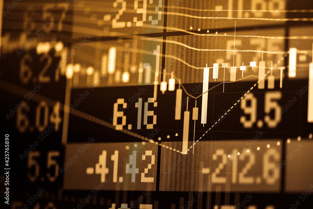 Poster financial data in term of a digital prices on led display. a number of daily market price and quotat