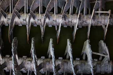 Screw conveyor close-up. Ore concentration plant.