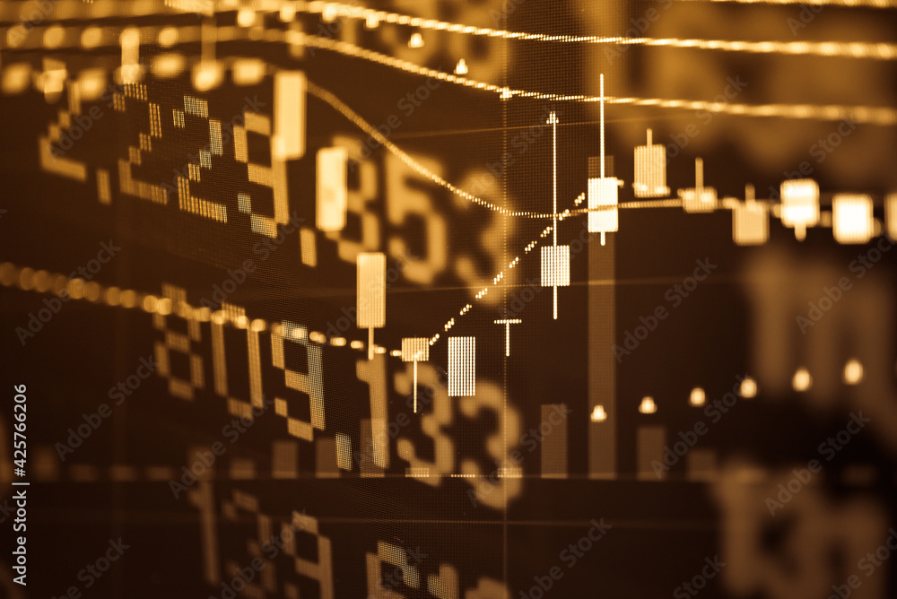 Poster financial data in term of a digital prices on led display. a number of daily market price and quotat