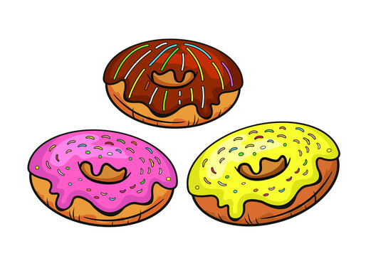 Vector image of  donuts on a white background. Drawing lines in color.