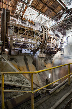 Stepnogorsk, Kazakhstan - April 19, 2012: Railway Car Dumper Quick Unload System. Mining And Processing Plant. Rotary Tippler.