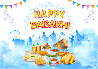Happy Vaisakhi Punjabi spring harvest festival of Sikh celebration background