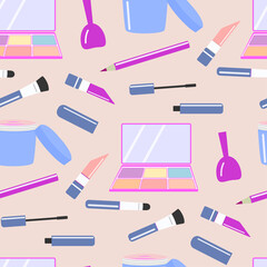 Cosmetics and makeup. Seamless vector pattern
