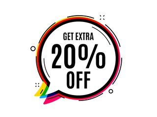 Get Extra 20 percent off Sale. Speech bubble vector banner. Discount offer price sign. Special offer symbol. Save 20 percentages. Thought or dialogue speech balloon shape. Vector