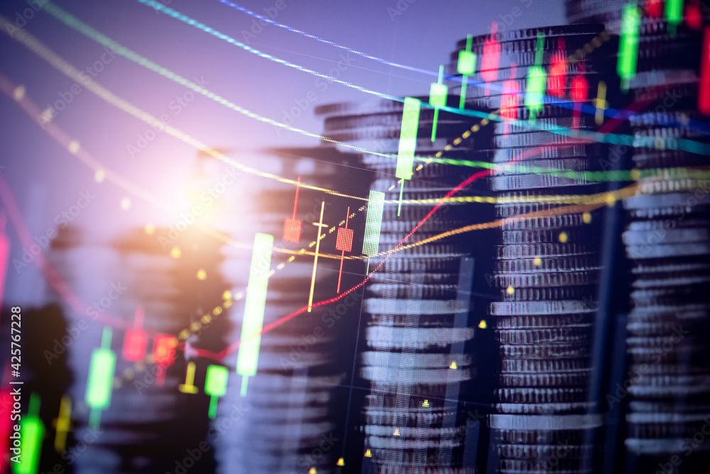 Poster financial data in term of a digital prices on led display. a number of daily market price and quotat
