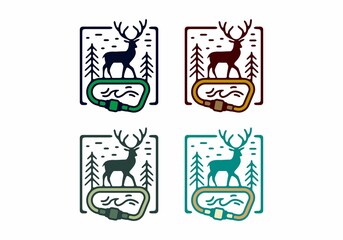 Colorful vintage line art of deer and carabiner