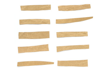 Recycled paper craft stick on a white background. Brown paper torn or ripped pieces of paper isolated on white background.