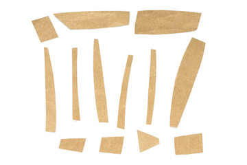Recycled paper craft stick on a white background. Brown paper torn or ripped pieces of paper isolated on white background.