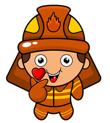 cartoon illustration of fire engine mascot love faucet character