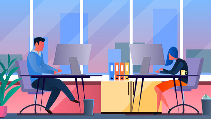 People working in open space office. vector illustration