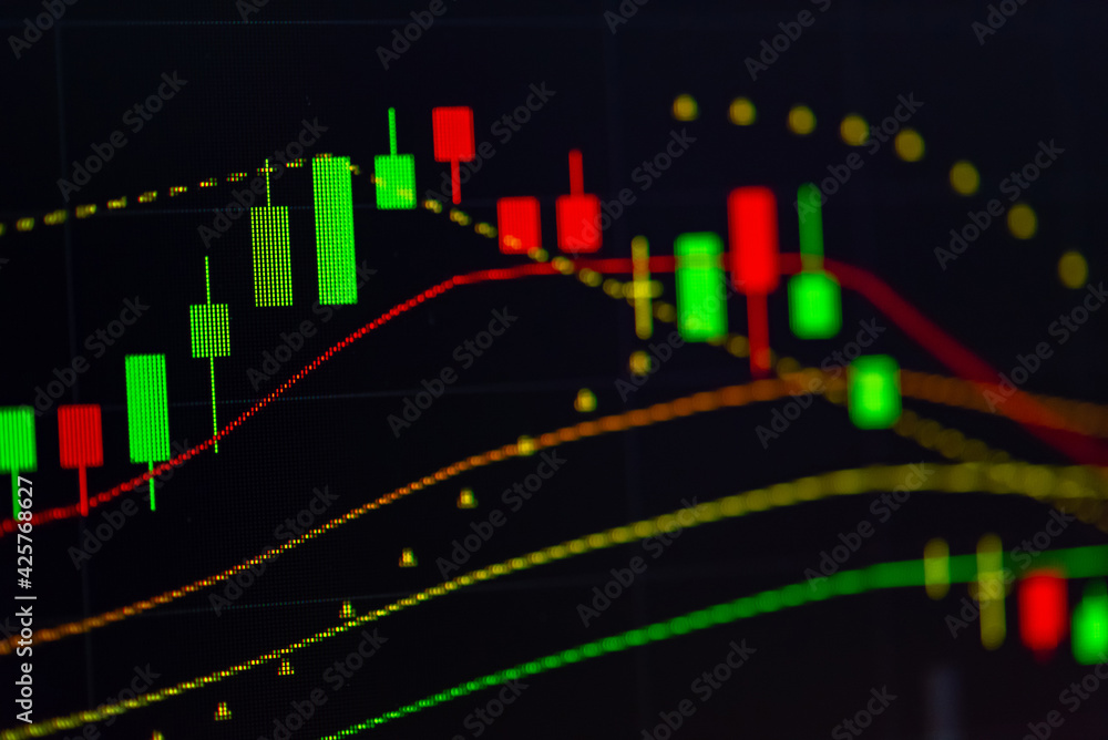 Poster financial data in term of a digital prices on led display. a number of daily market price and quotat