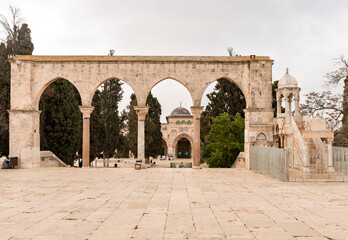 The Canyors,  the Al Aqsa Mosque and Ayubid Minbar on the Temple Mount in the Old Town of Jerusalem in Israel