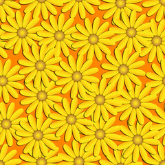 Beautiful modern background seamless pattern with yellow chamomile flowers cut paper. Floral fashion creative wallpaper. Stylish nature spring or summer background.