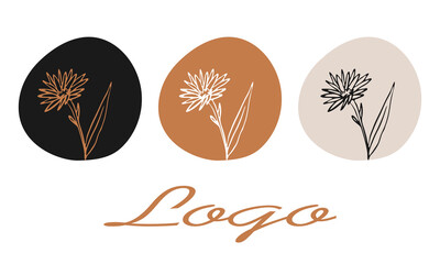 Hand drawn doodle floral logo icon