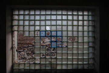 Surface of dirty broken glass block window