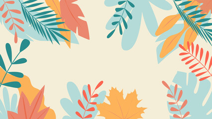Illustration in a simple flat style with a field for text. Floral and foliage print backgrounds for greeting cards, posters, banners, posters and covers. Vector graphics..