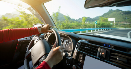 Driving car on the highway road
