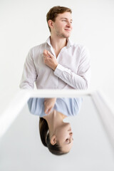 Gentle man. Personality identity. Contrast bipolar. Conceptual art portrait. Inversion illusion....