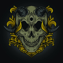 artwork illustration and t shirt design devil skull engraving ornament