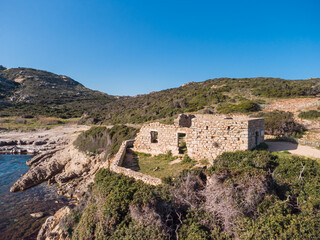 Fototapeta na wymiar Derelict building at Revellata in Corsica
