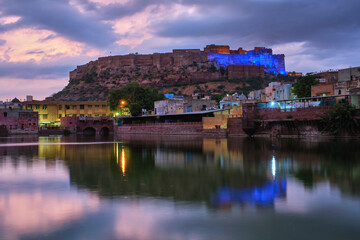 Fototapeta na wymiar Mehrangarh fort in twilight. Jodhpur, India