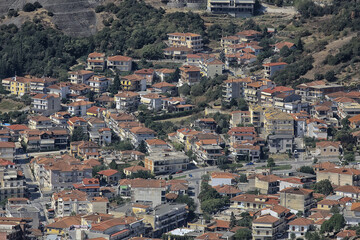 Fototapeta na wymiar Meteora city greece roof top view panorama landscape city in europe