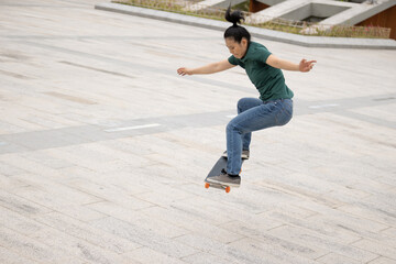 Skateboarder skateboarding outdoors in the morning