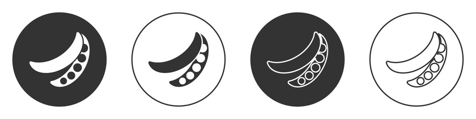 Black Green peas icon isolated on white background. Circle button. Vector