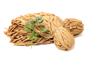 Shredded dried tofu noodles, chinese vegan food isolated on white background 