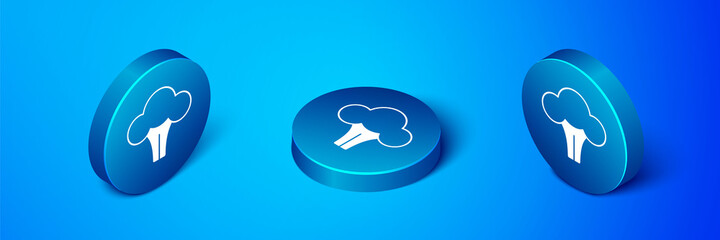 Isometric Broccoli icon isolated on blue background. Blue circle button. Vector
