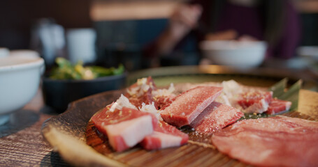 Fresh slice of beef prepare for grilled on the stove in restaurant