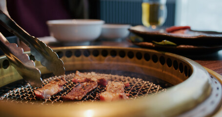 Fresh slice of beef grilled on the stove in restaurant