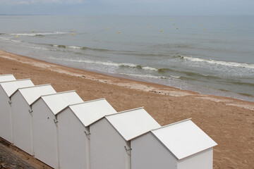beach huts along the atlantic coast in cabourg in normandy (france)