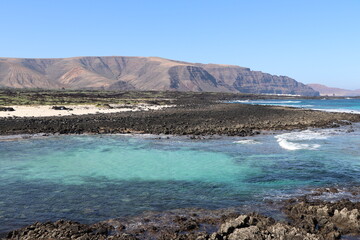 Plage eau Turquoise  Orzola. Lanzarote îles Canaries Espagne