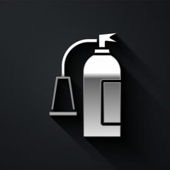Silver Fire extinguisher icon isolated on black background. Long shadow style. Vector