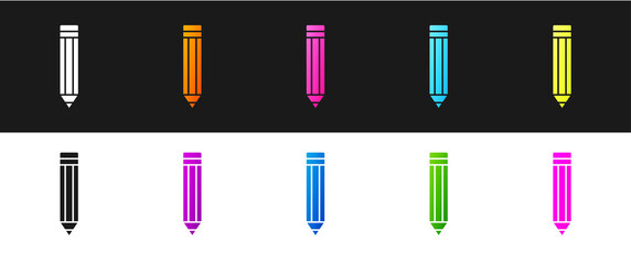 Set Pencil icon isolated on black and white background. Drawing and educational tools. School office symbol. Vector