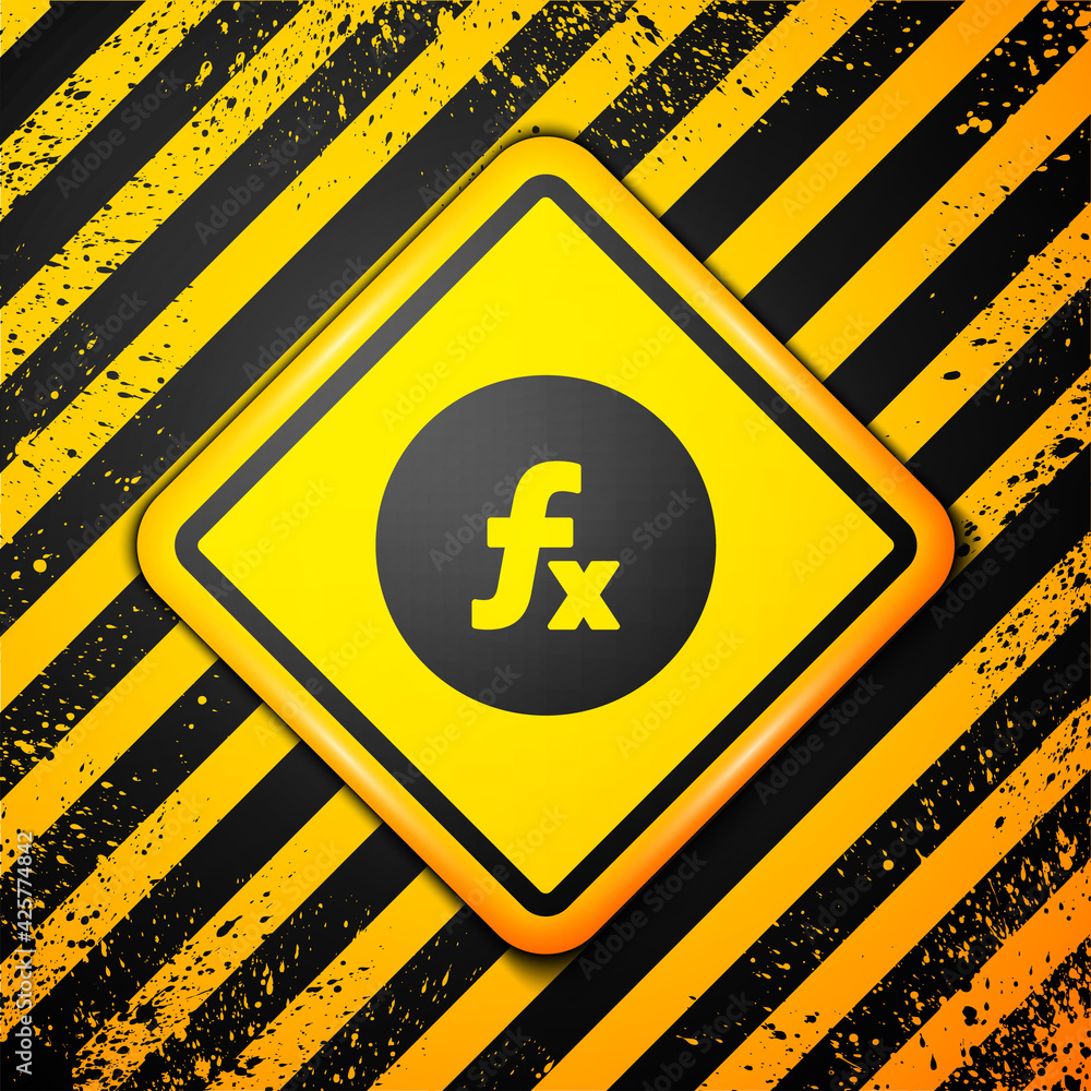 Poster black function mathematical symbol icon isolated on yellow background. warning sign. vector