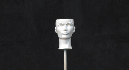 mannequin head on black background