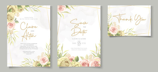 Fototapeta na wymiar Wedding invitation concept with beautiful roses and leaves