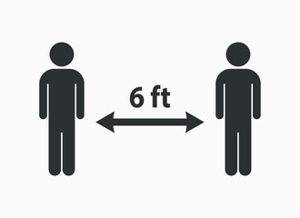 Six feet distance between two people vector sign. Keep a safe distance symbol. Quarantine Coronavirus.