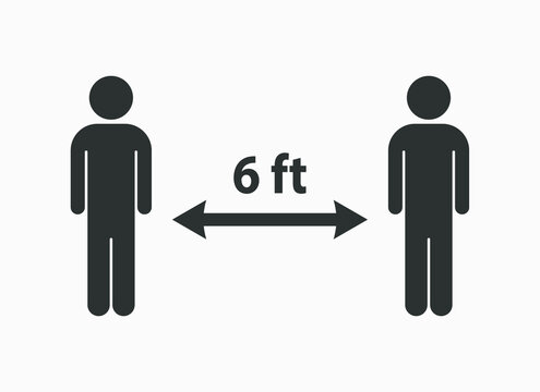 Six feet distance between two people vector sign. Keep a safe distance symbol. Quarantine Coronavirus.