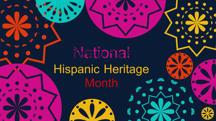 Vector editable graphics. Web banner, poster, cover, splash screen, social media with place to place your text. Perforated bright patterns Papel Picado pattern on a color background. Hispanic Heritage