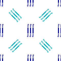 Blue Crochet hook icon isolated seamless pattern on white background. Knitting hook. Vector