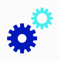 Two simple blue gear icons isolated on white background.